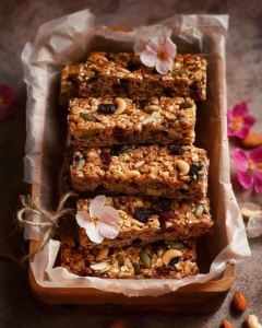 Chewy muesli bars made with oats, nuts, and dried fruits