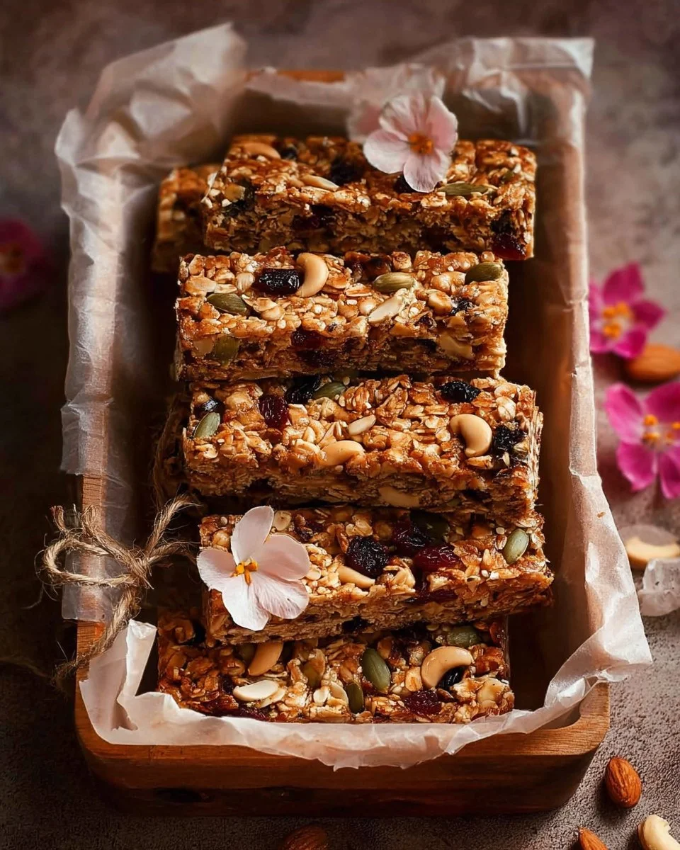 Chewy muesli bars made with oats, nuts, and dried fruits