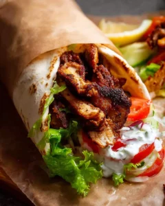 Delicious Chicken Shawarma served with fresh vegetables and sauces