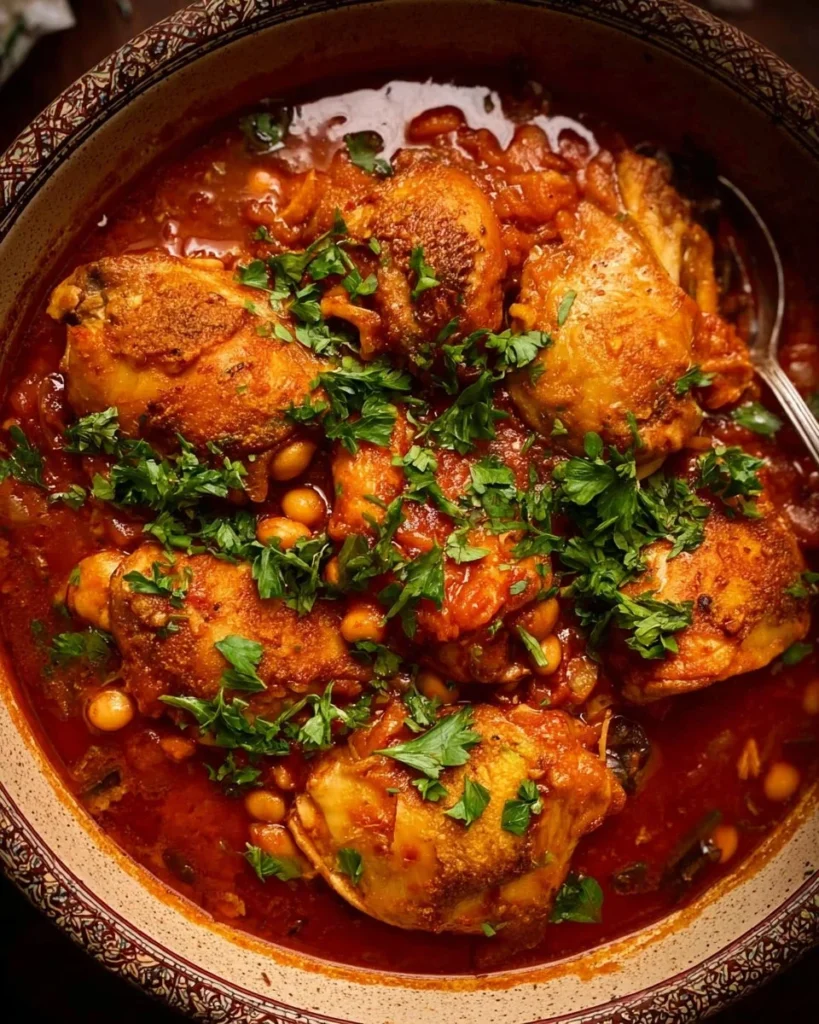 Delicious Chicken Tagine served with aromatic spices and vibrant vegetables.