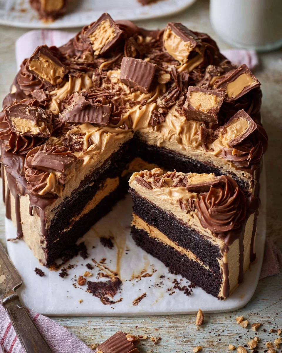 Delicious Chocolate Peanut Butter Cake served for a large gathering