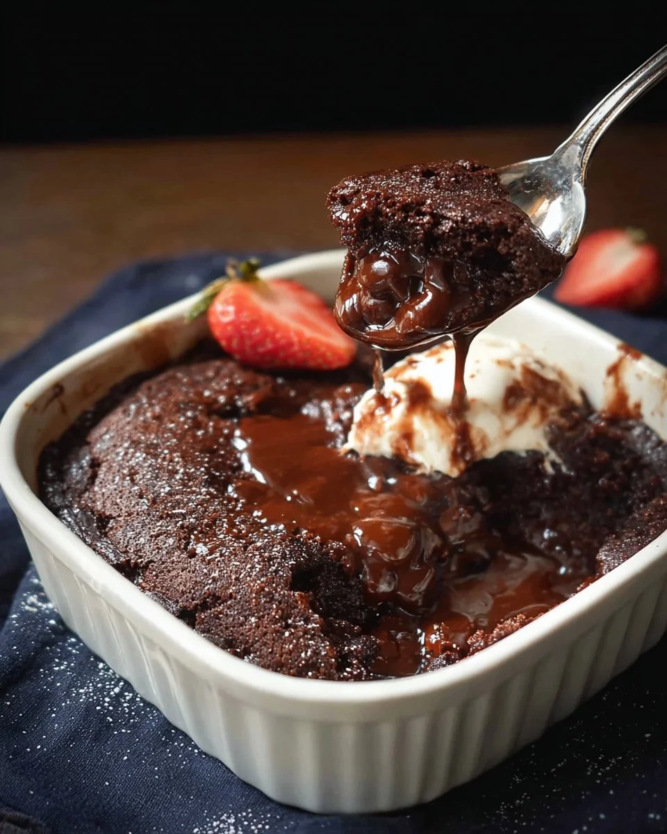 Delicious Chocolate Self Saucing Pudding with gooey sauce