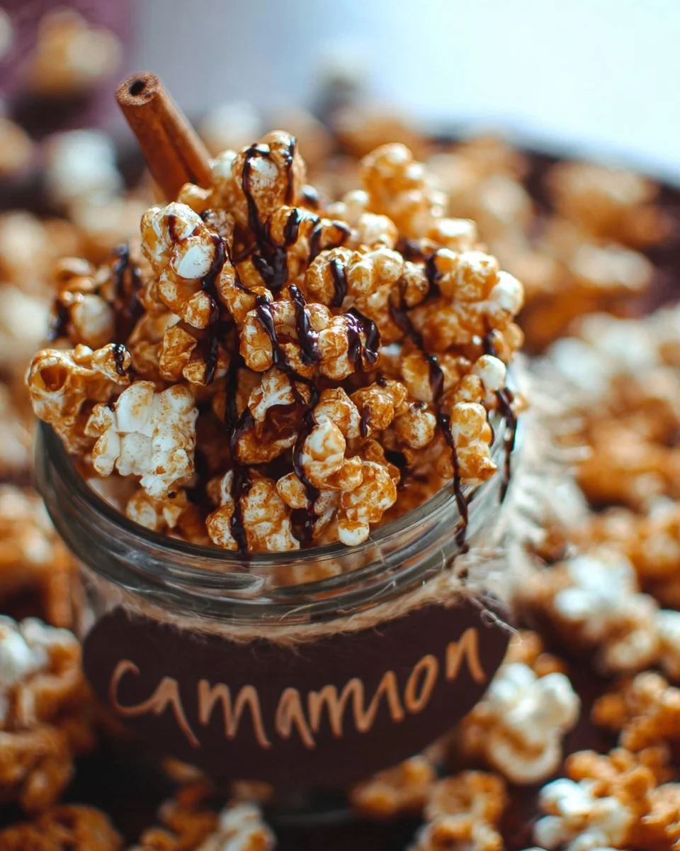Delicious cinnamon roll caramel corn in a bowl, perfect for snacks.