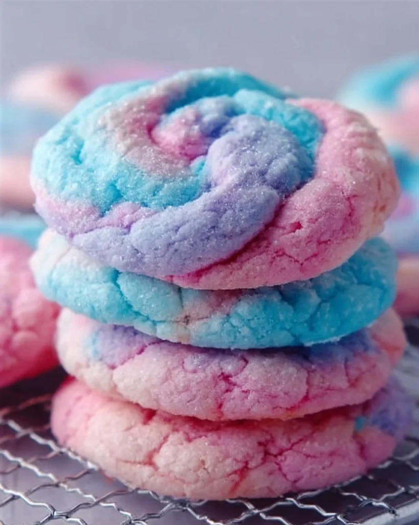 Delicious cotton candy cookies decorated with colorful sprinkles