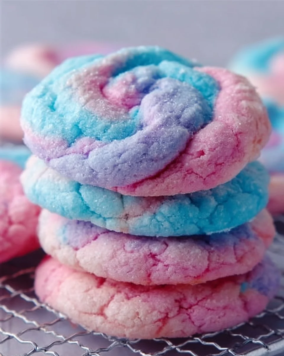 Delicious cotton candy cookies decorated with colorful sprinkles