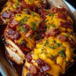 Delicious Cowboy BBQ bacon cheddar chicken garnished and ready to serve.