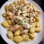 Creamy Chicken Gnocchi bowl garnished with herbs