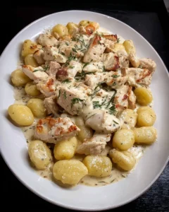 Creamy Chicken Gnocchi bowl garnished with herbs