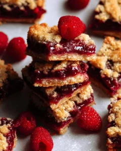 Delicious homemade raspberry jam bars on a plate