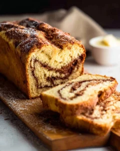Loaf of easy homemade cinnamon bread fresh out of the oven.