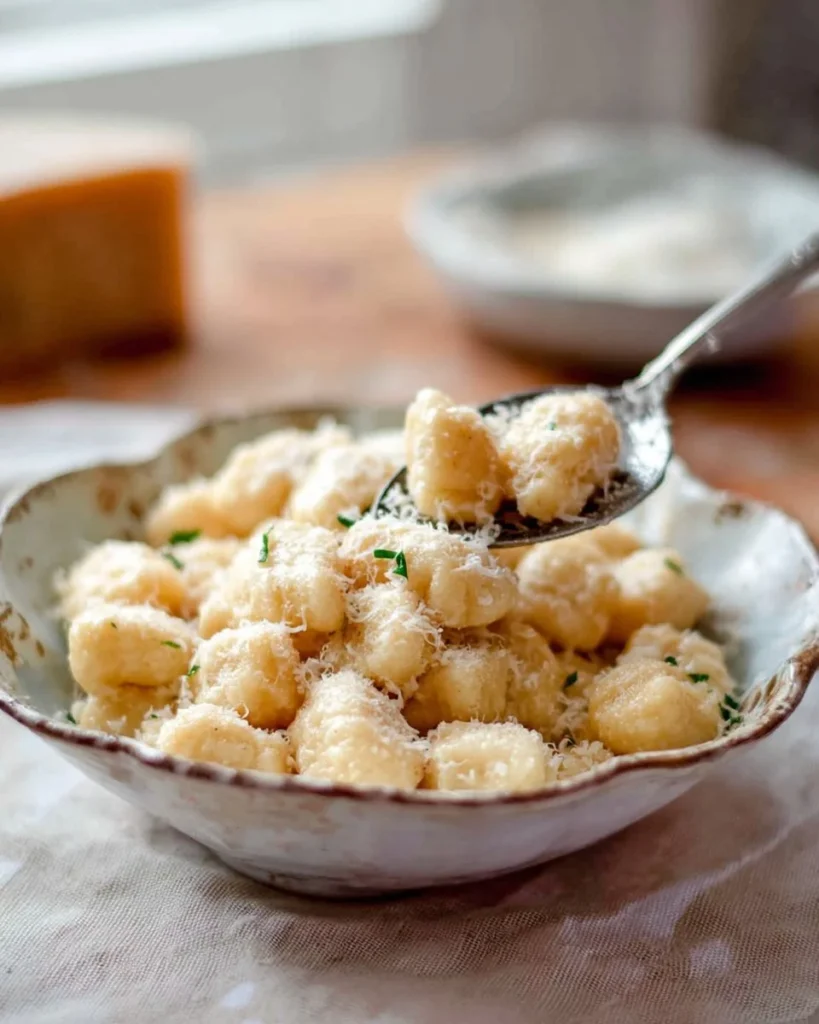 Delicious homemade ricotta gnocchi served with sauce and fresh herbs