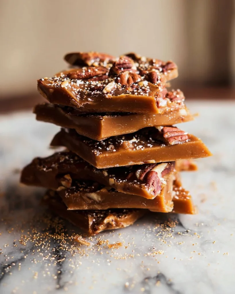 Delicious easy homemade toffee pieces on a plate