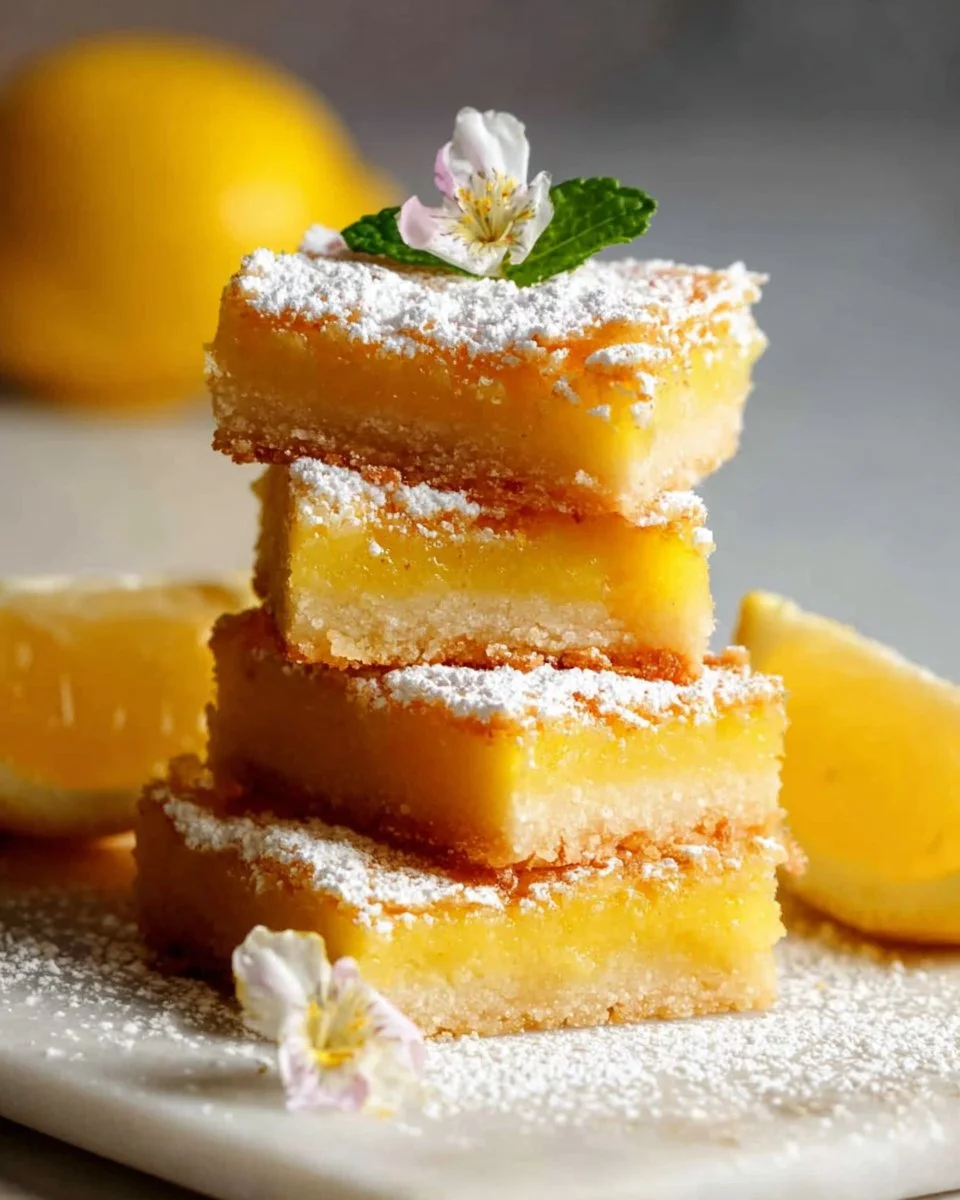 Delicious homemade easy lemon bars on a serving plate.