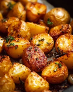 Golden brown easy roast potatoes served in a bowl
