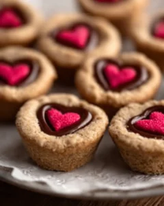 Easy Valentine Cookie Cups decorated with heart-shaped toppings