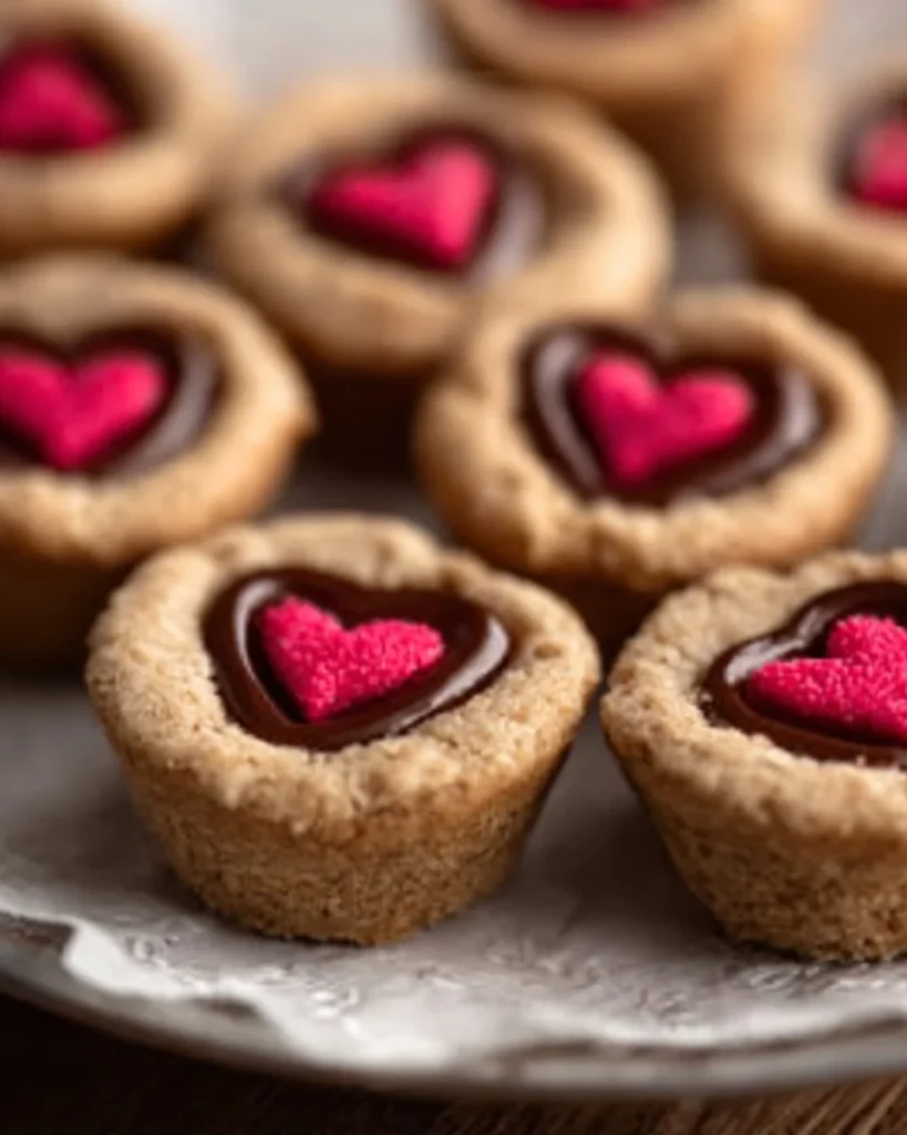 Easy Valentine Cookie Cups decorated with heart-shaped toppings