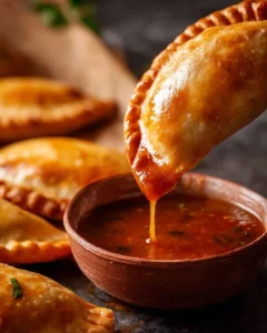 Delicious empanada dipping sauce in a small bowl with fresh ingredients