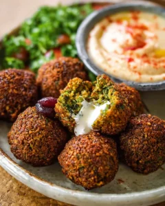 Homemade falafel served with fresh vegetables and sauce