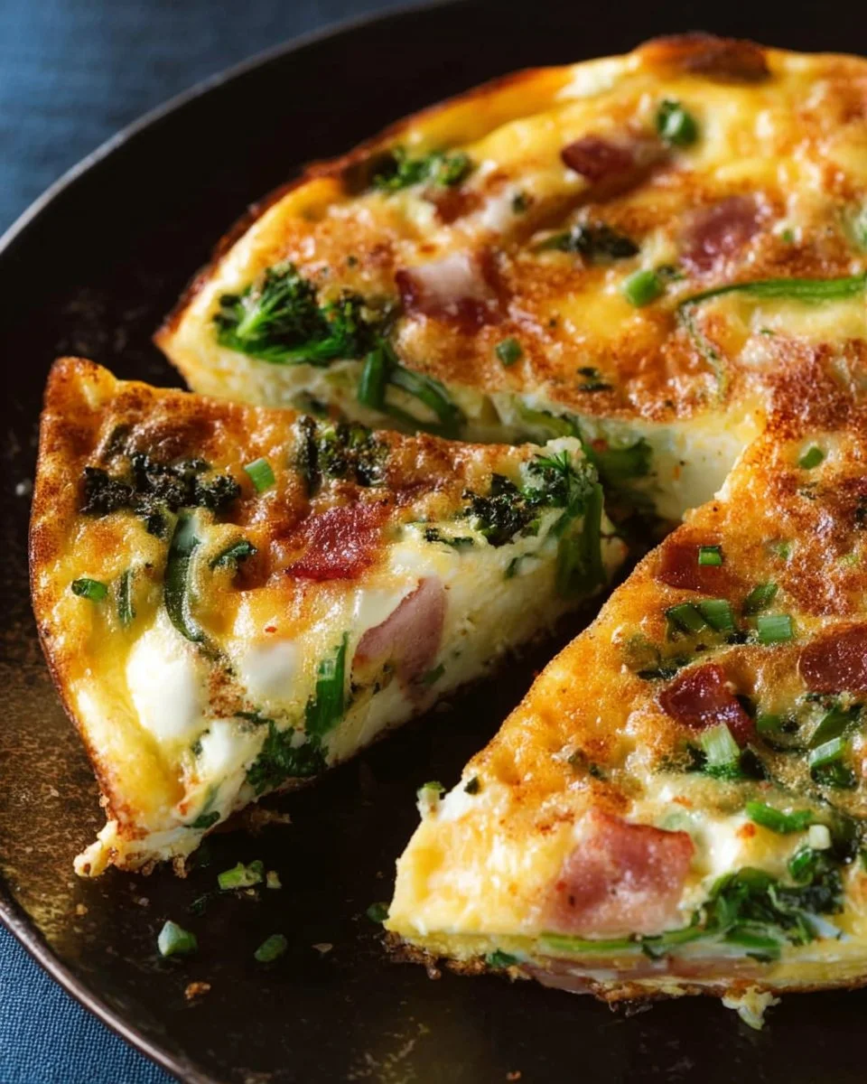 Colorful frittata filled with vegetables and herbs, served on a plate.
