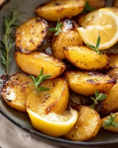 Delicious Greek Lemon Potatoes served with herbs and lemon zest