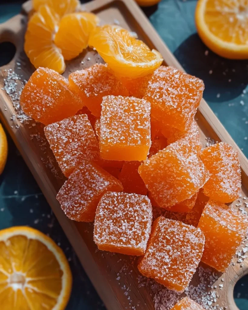 Homemade orange candy in a decorative bowl, vibrant and sweet citrus treat.