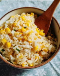Delicious hot buttered corn rice served in a bowl.