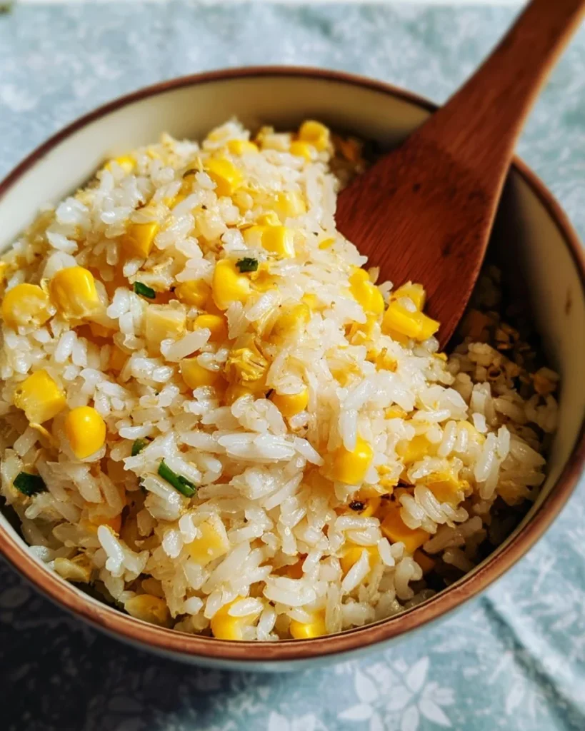 Delicious hot buttered corn rice served in a bowl.