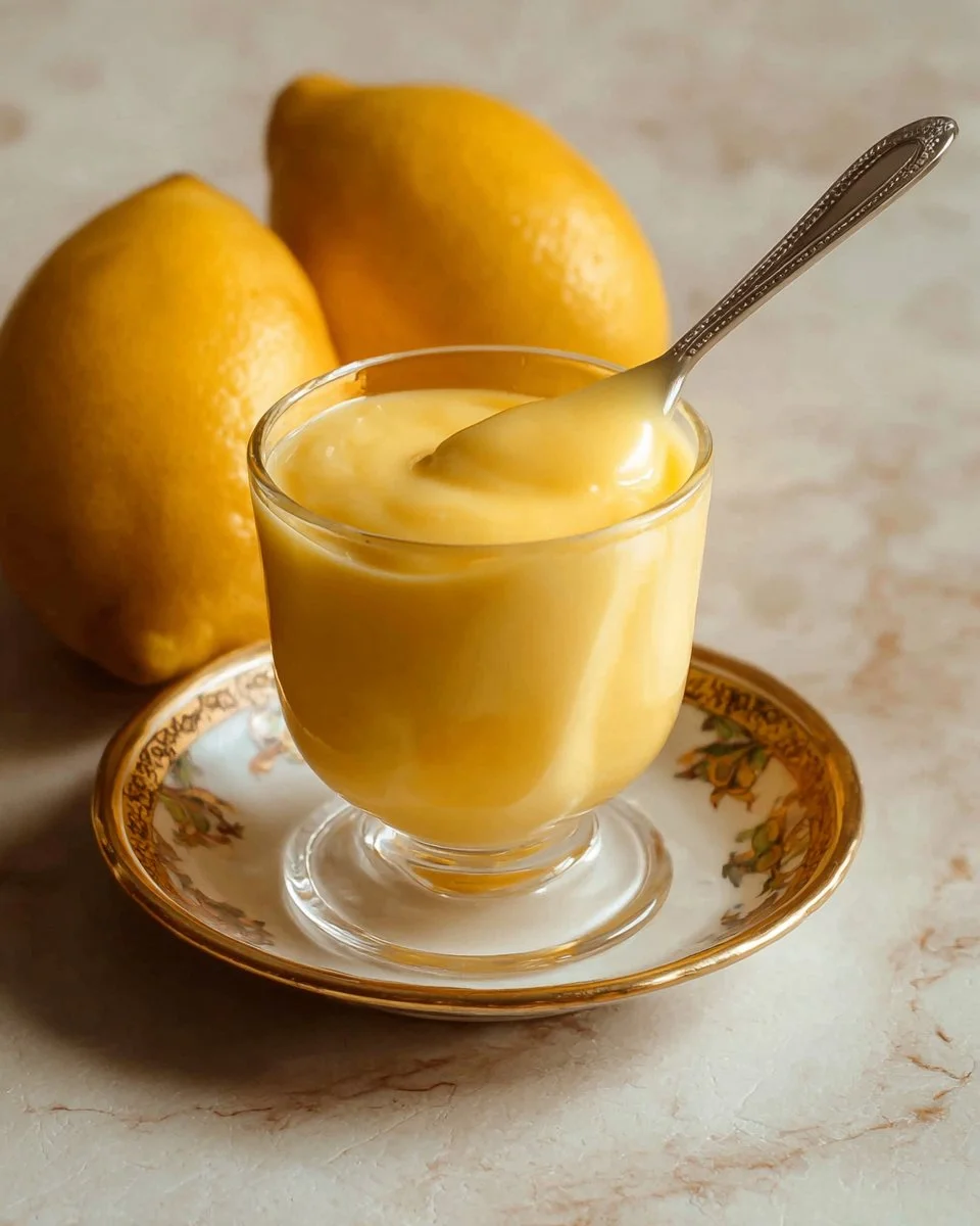Homemade lemon curd in a jar with fresh lemons and a whisk