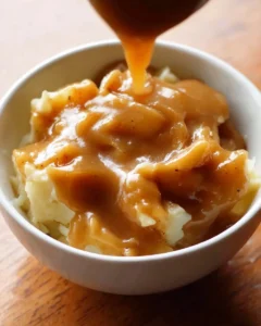 Delicious mashed potatoes served with savory gravy