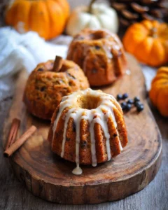 Mini Pumpkin Bundt Cakes topped with a creamy cinnamon glaze