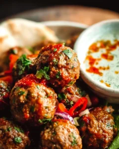 Delicious Moroccan lamb meatballs served with a flavorful sauce