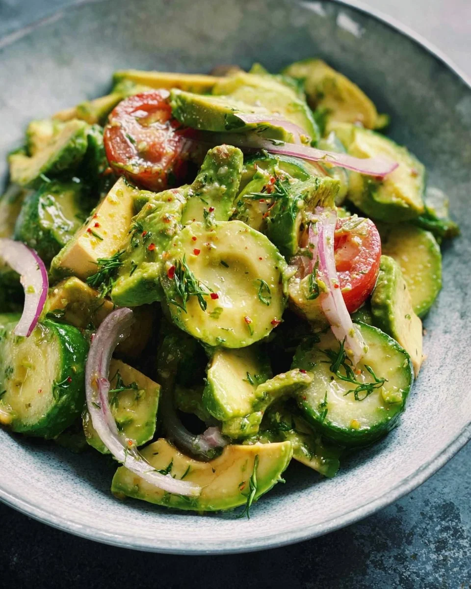 Delicious avocado salad with fresh ingredients and vibrant colors