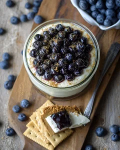 No bake vanilla bean cheesecake topped with fresh blueberries