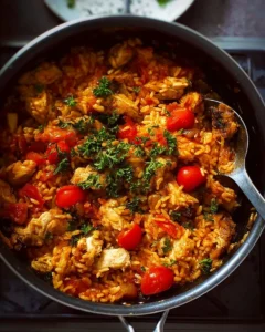 Delicious one-pot Greek chicken risoni dish served in a bowl.