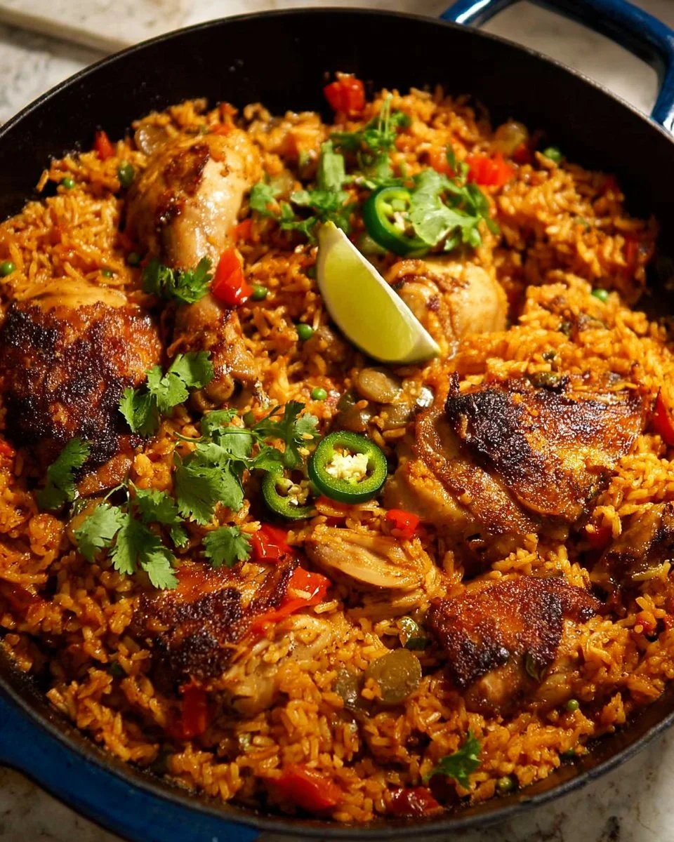 One Pot Mexican Chicken and Rice dish served in a colorful bowl
