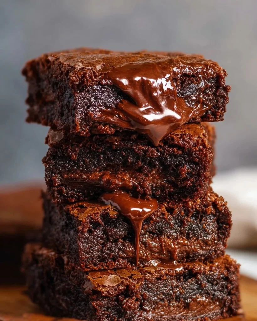 Delicious outrageous Nutella brownies topped with chocolate drizzle