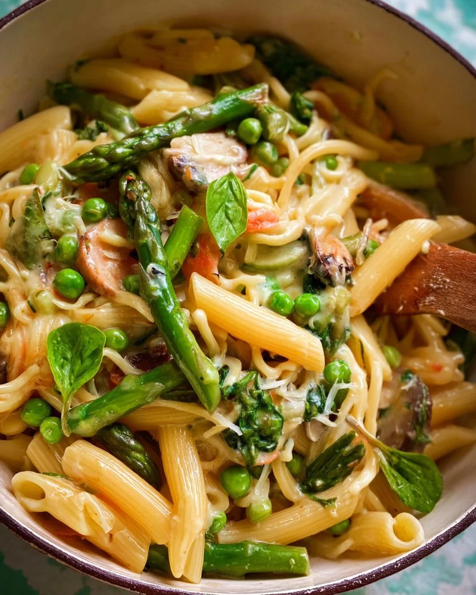 Delicious Pasta Primavera with fresh vegetables and herbs