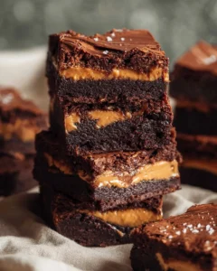 Delicious peanut butter stuffed brownies on a plate