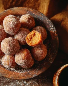 Delicious pumpkin donut holes sprinkled with sugar and cinnamon