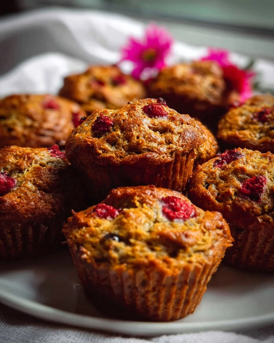 Raspberry Breakfast Muffins with Wheat Germ and Honey