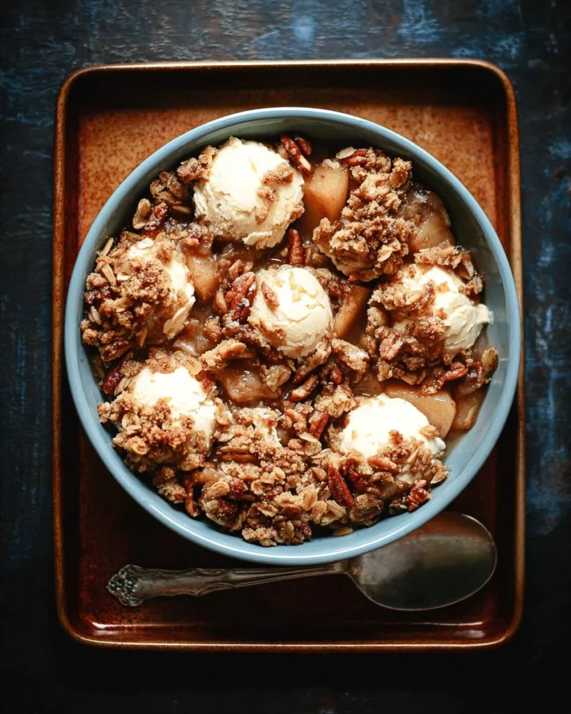 Slow Cooker Apple Pear Crisp with fresh apples and pears in a delicious crumble topping