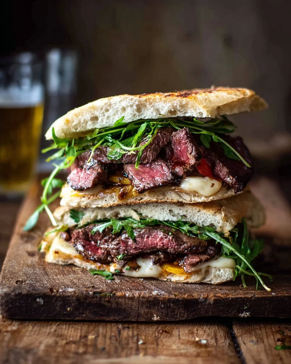 Delicious steak sandwich with fresh toppings and savory sauce