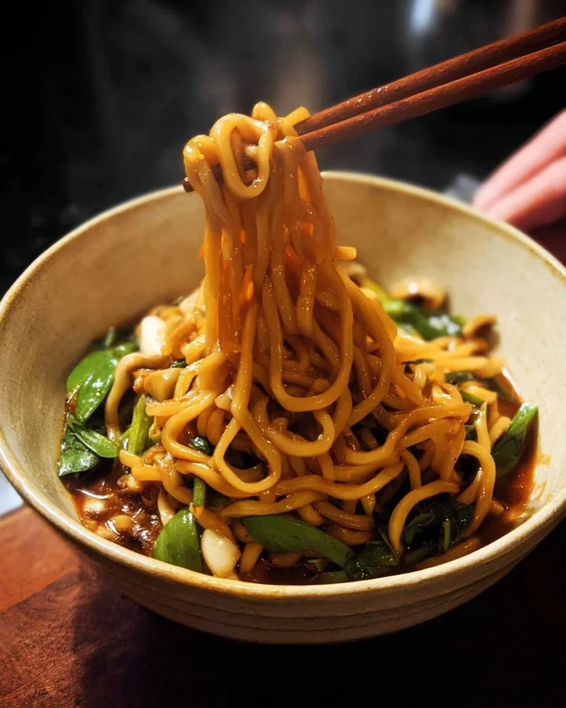 Delicious Supreme Soy Noodles served with fresh vegetables and sauce