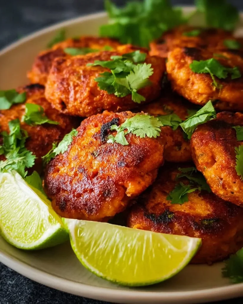 Delicious Thai Fish Cakes served with dipping sauce and fresh herbs