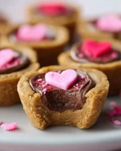 Delicious Valentine's cookie cups filled with sweet treats and decorated for love.