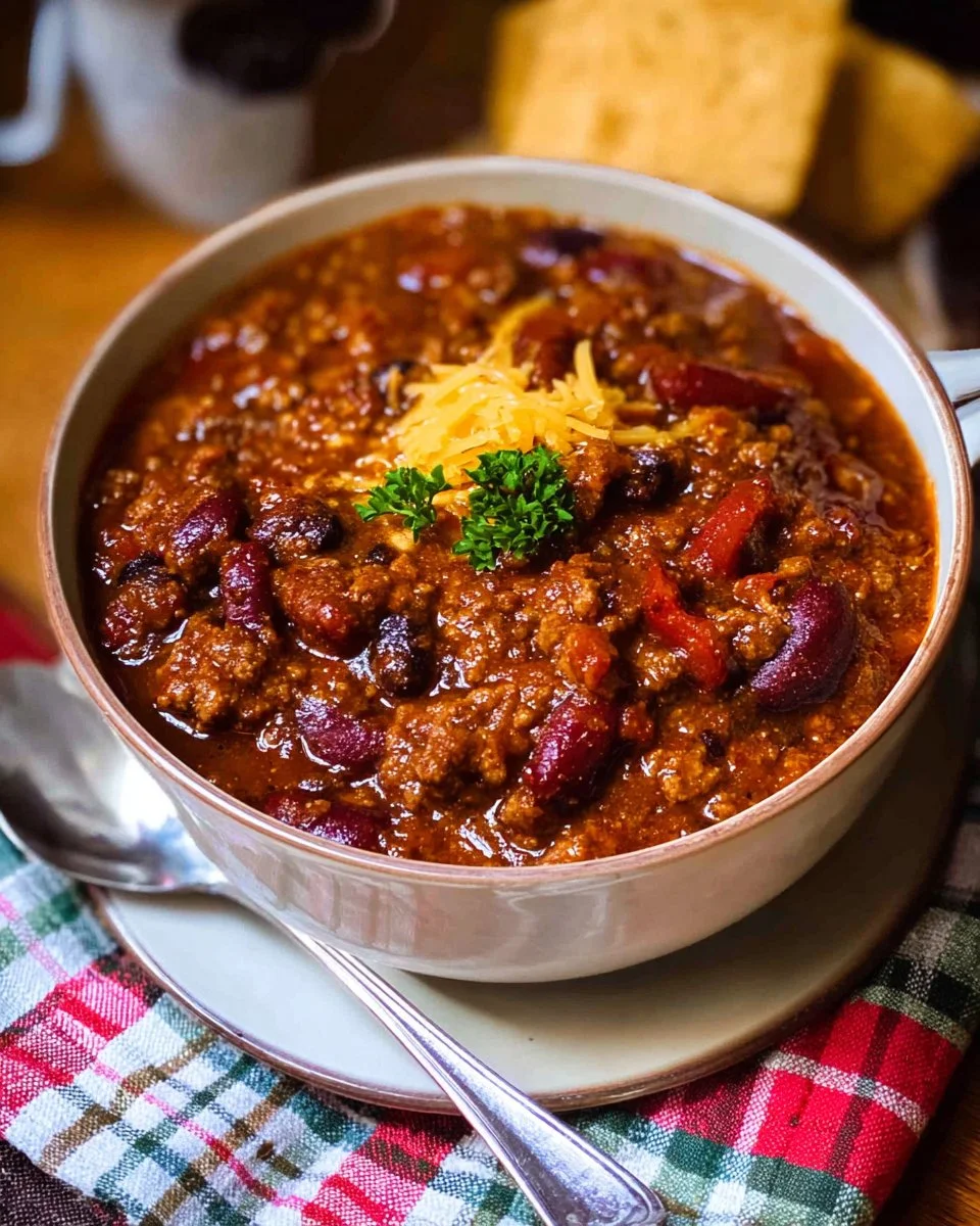 Delicious bowl of award-winning southern soul chili topped with fresh herbs