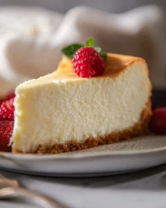 Delicious homemade cheesecake topped with fresh strawberries and whipped cream