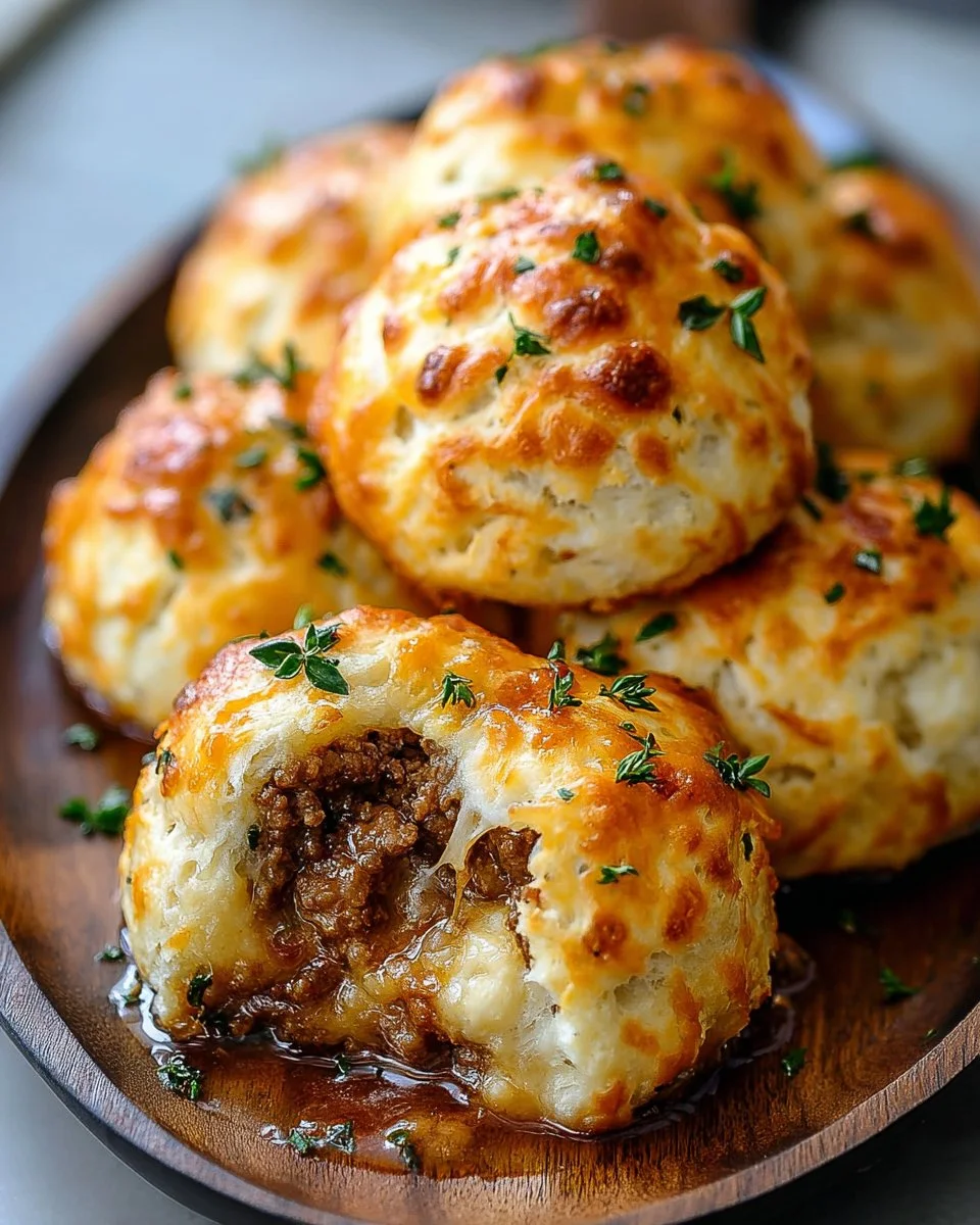 Cheesy Beef Biscuit Bombs served as a delicious appetizer