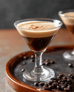 Delicious Chocolate Espresso Martini cocktail with chocolate garnish