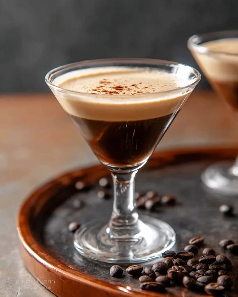 Delicious Chocolate Espresso Martini cocktail with chocolate garnish